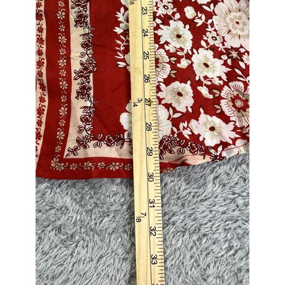 Johnny Was Top Womens Medium 100% Silk Red White Floral Top Buttons Peasant Boho - Picture 6 of 8
